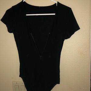 Black half zip up bodysuit